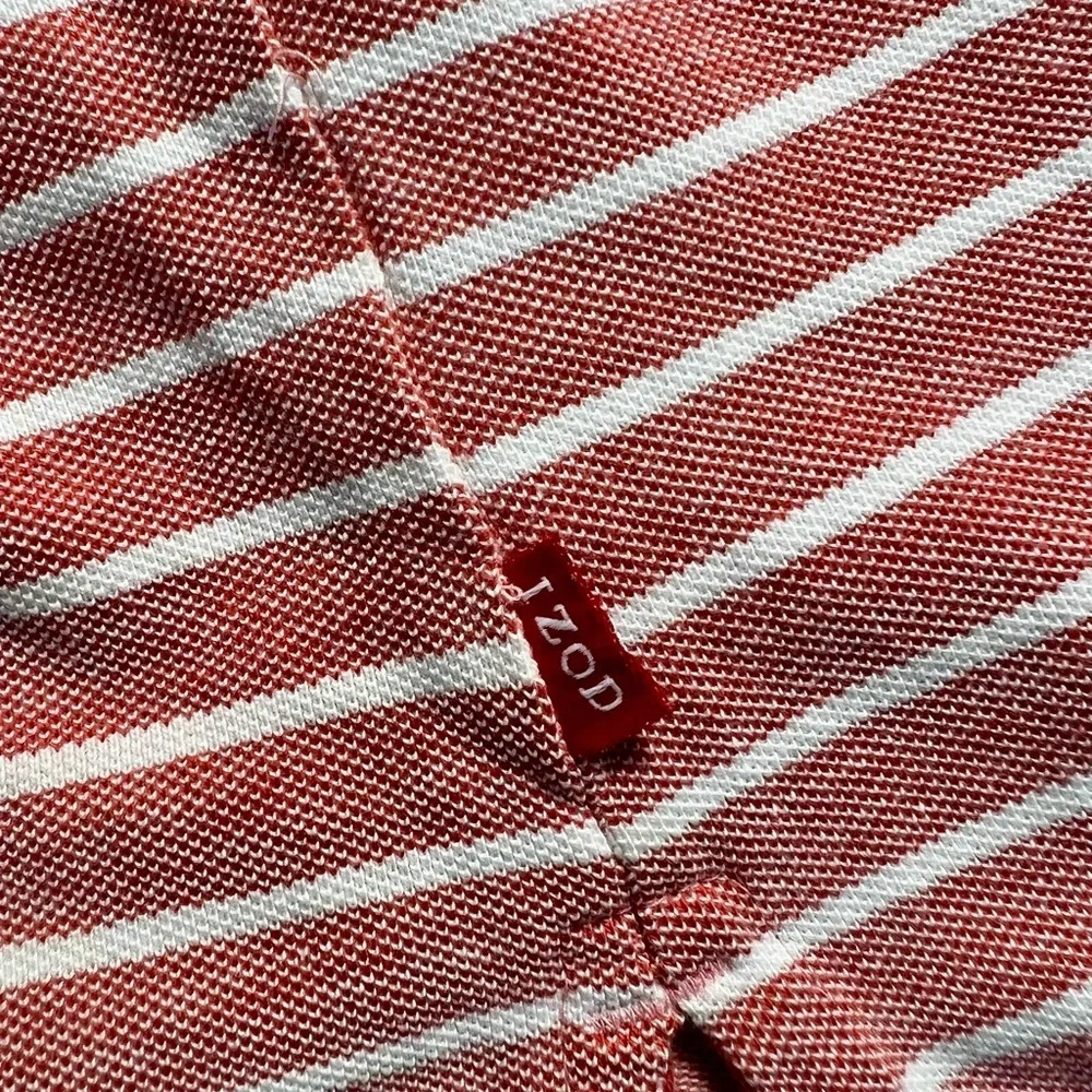 IZOD Polo Shirt Men’s Small Red White Striped Short Sleeve Cotton Casual